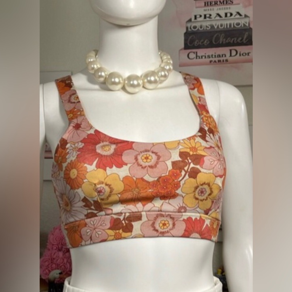 Ghanda Co. retro floral crop top in Orange and Yellow Colors Size Small